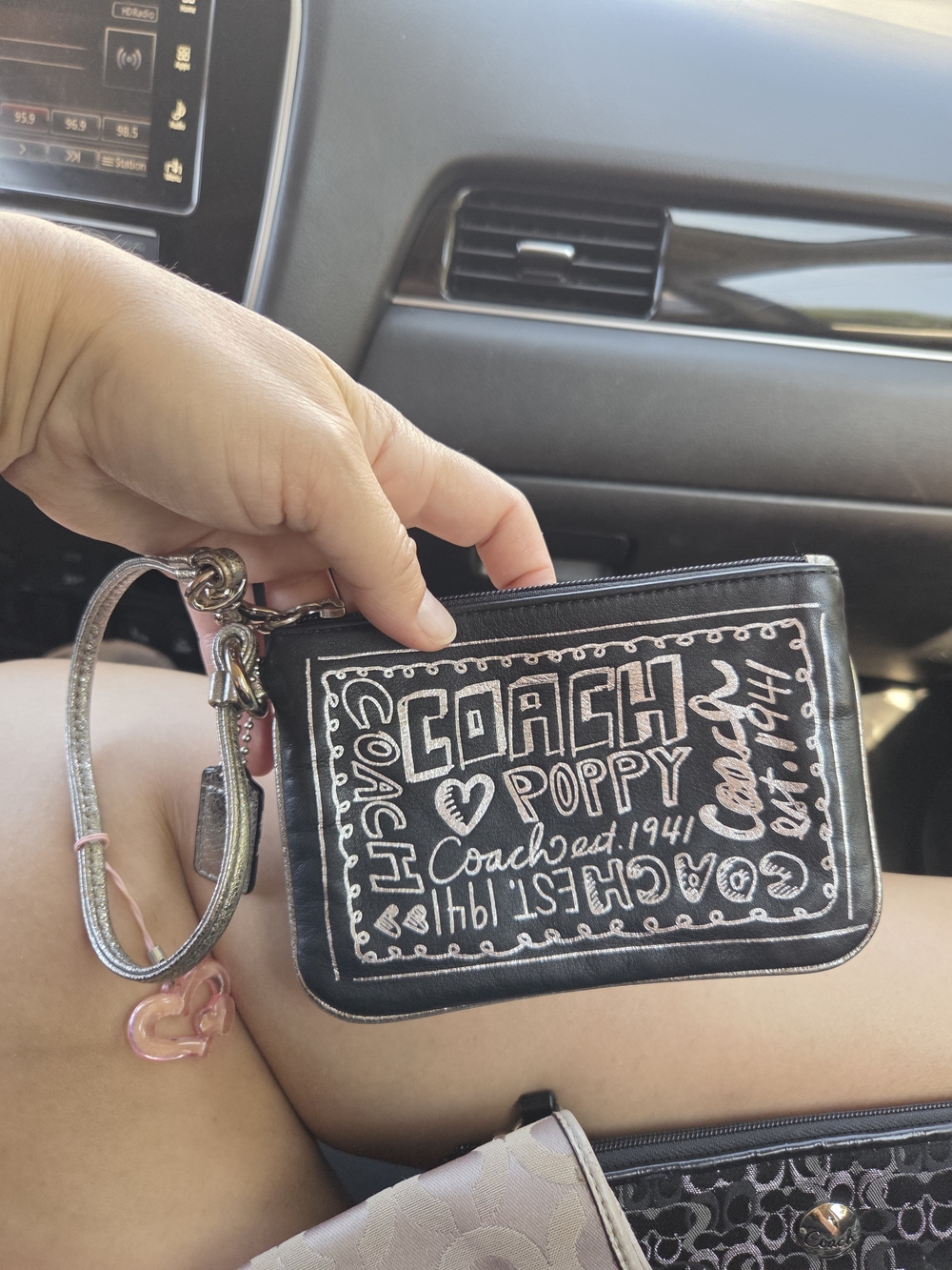 Coach Black Poppy Chalkboard Script Wristlet